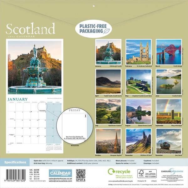 Scotland Calendar 2027, Wall Calendars, Month To View, Travel, Gift
