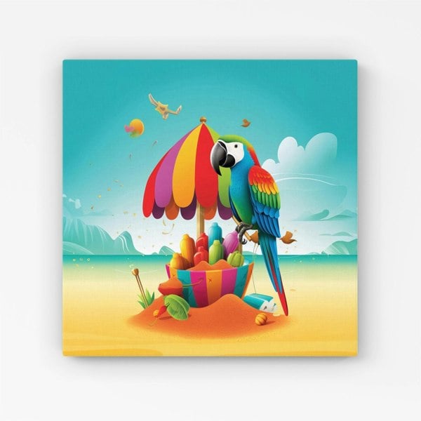 Warren Reed Parrot On A Beach Holiday Canvas