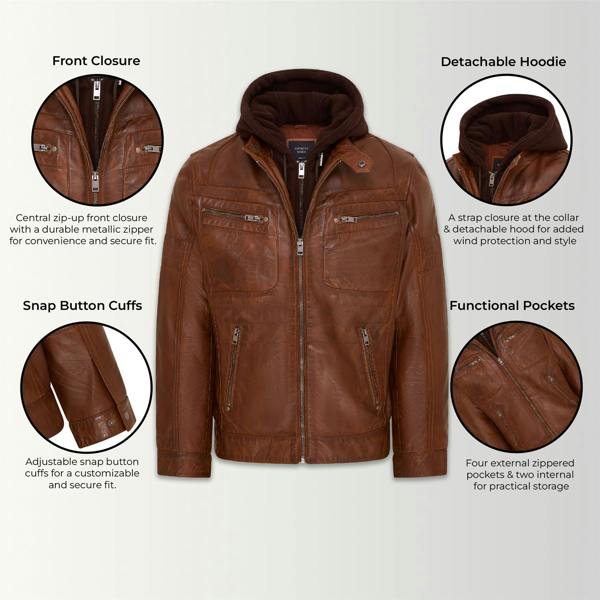 Infinity Leather Mens Hooded Leather Biker Jacket - Stavern