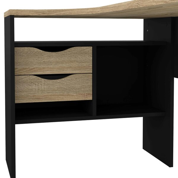 Wyld Haus Billabong Black and Natural Oak Wood Corner Office Desk 2 Drawers