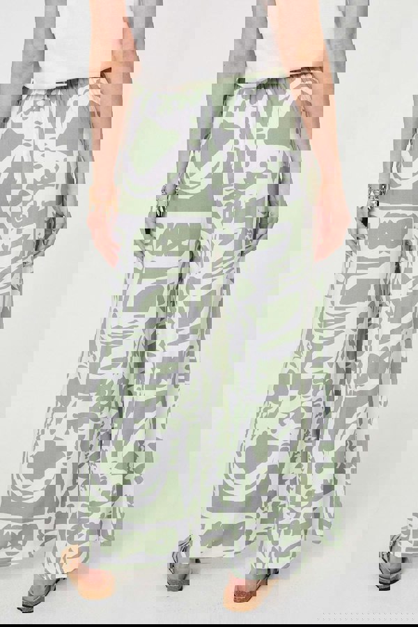 Sage | Abstract Wide Leg High Waist Trousers
