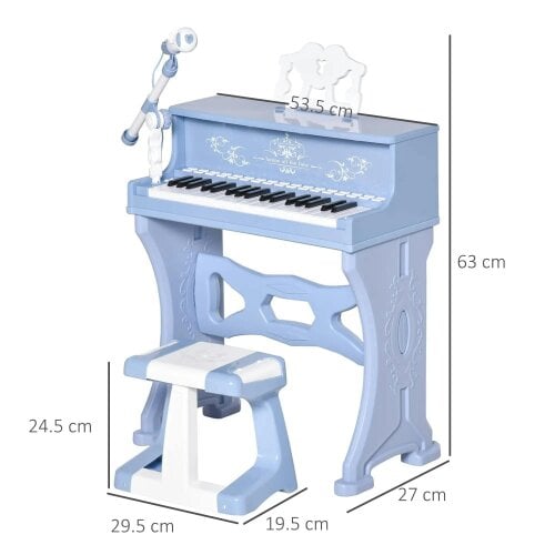 Bobobiy 37 Keys Kids Piano Mini Electronic Keyboard Light Kids Musical Instrument Educational Game Children Grand Piano Toy Set with Stool & (Blue)