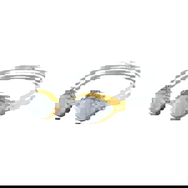 Arena Airspeed mirror swim goggle in gold and white with clear lenses