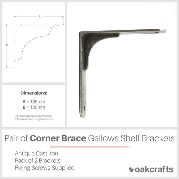 Pair of Corner Brace Gallows Style Antique Cast Iron Shelf Brackets