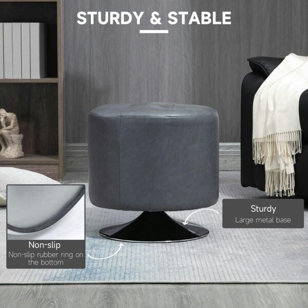 Dyzi 360° Swivel Faux Leather Footstool Padded Steel Base Grey