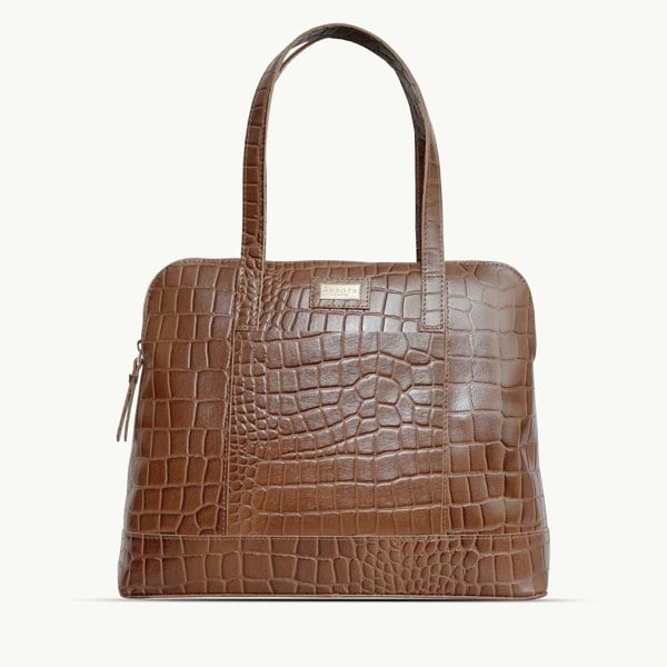 Assots London 'Eva' Brown Croc Real Leather Designer Unlined Tote Bag