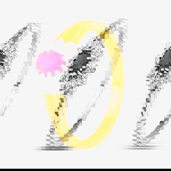 T. H. Baker 9ct Yellow Gold Red & Clear Crystal Cluster Ring DIV006R