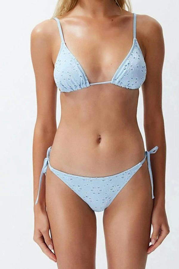 WOVCOR Textured Triangle Tie Regular Waist Bikini Set