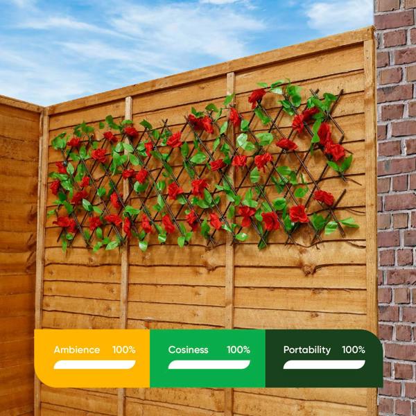 Gardenwize Solar Garden Trellis – Red Flower Trellis with LED Lights