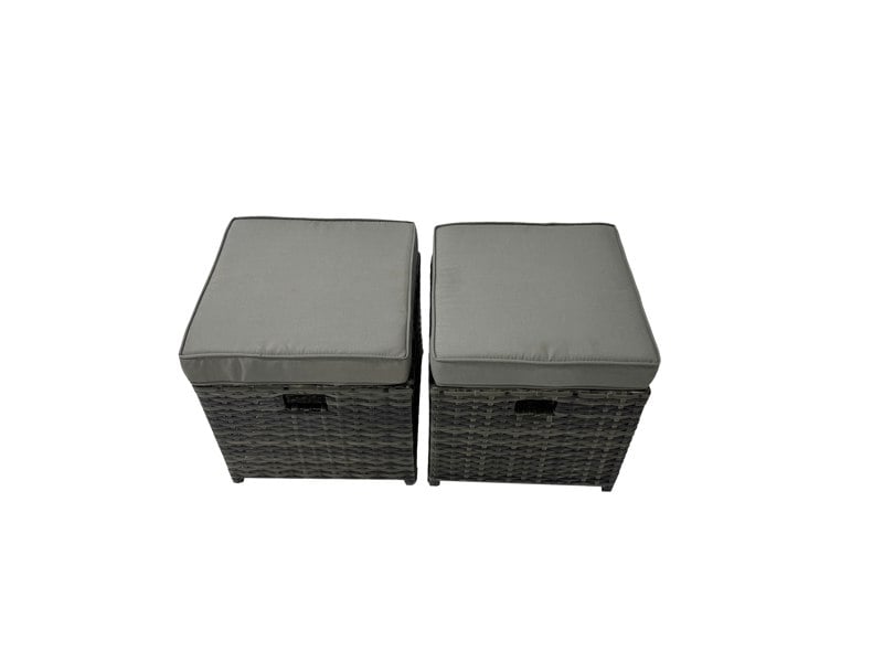 Fimous 10 seater Outdoor PE Rattan Sofa Set with Dining Table Patio Garden Furniture Sets with Chair 3 Stools Dark Grey Mixed