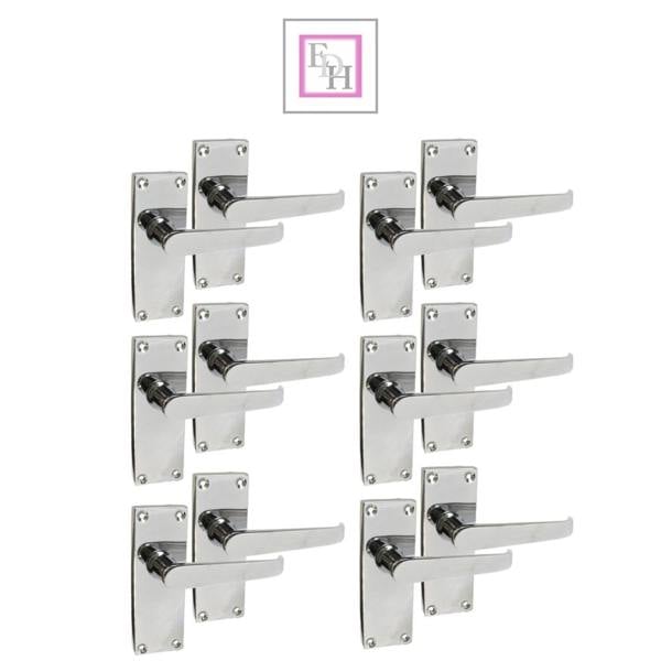 EDH Door Hardware Victorian Straight Chrome Door Handles – Interior Lever Handles + Tubular Latch