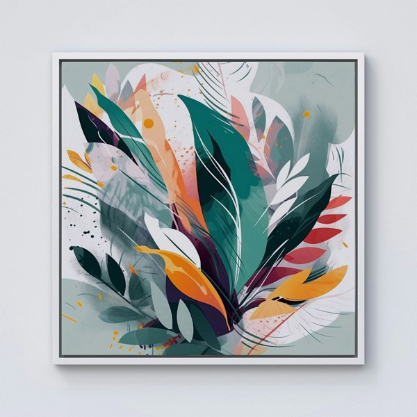 Warren Reed Coloured Abstrace Feather Leaves Framed Canvas