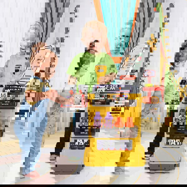 deAO Toys Supermarket Play Toy Set for Kids – Pretend Grocery Store with Shopping Cart, Credit Card Machine, Food Boxes & Accessories