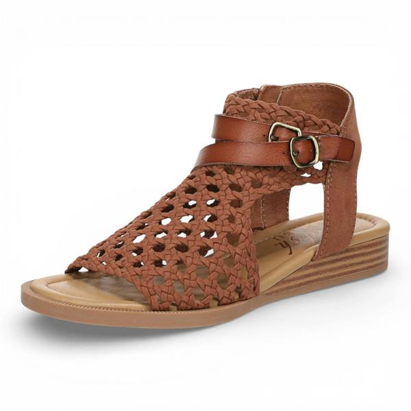 Blowfish Malibu Anuella - Women's Cognac Brown Weave Micro Wedge Sandals