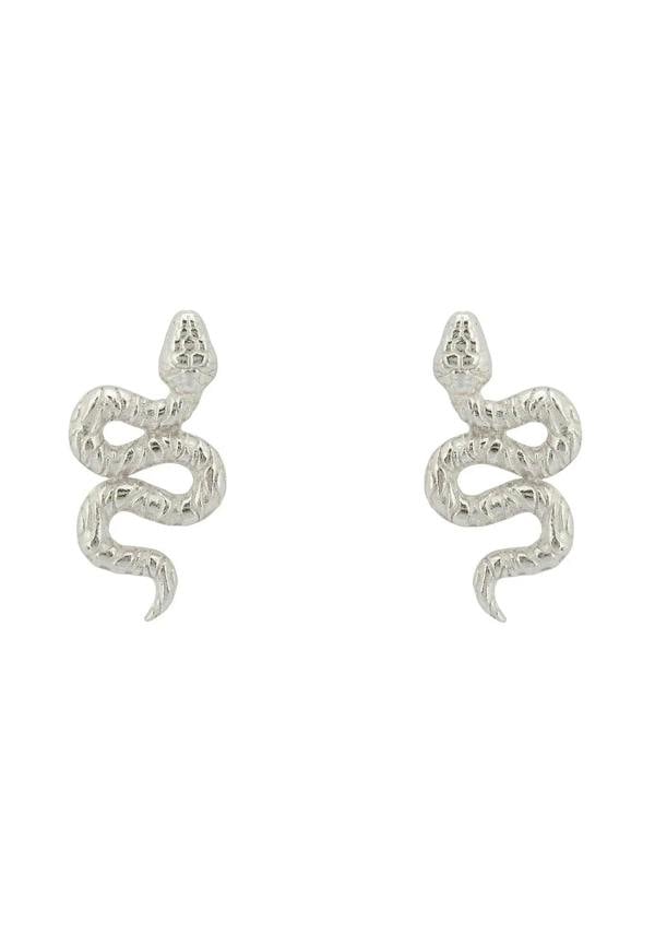 Latelita Coiled Cobra Snake Stud Earrings Silver