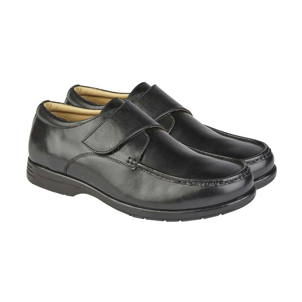Roamers Mens Leather XXX Extra Wide Touch Fastening Casual Shoe - Black - 