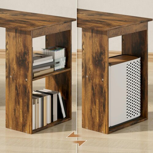 Wyld Haus Nanono 120cm Wooden Rustic Brown 6 Tier Bookshelf Desk For Home Office