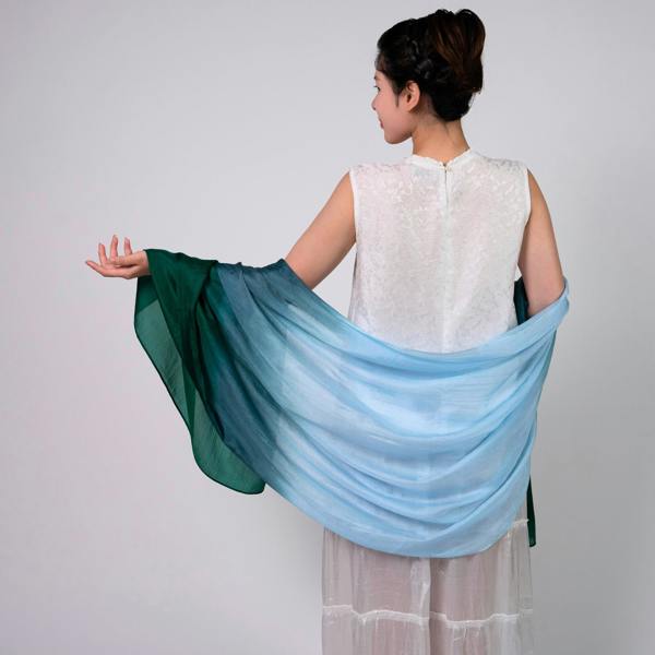 Blue & Emerald Ombré Silk Scarf – Hand-Dyed Mulberry Silk, Wedding Guest & Eid Wrap