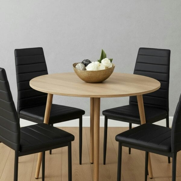 Kosy Koala Modern Round Dining Table With 4 Black Faux Leather Chairs Kitchen Furniture Set
