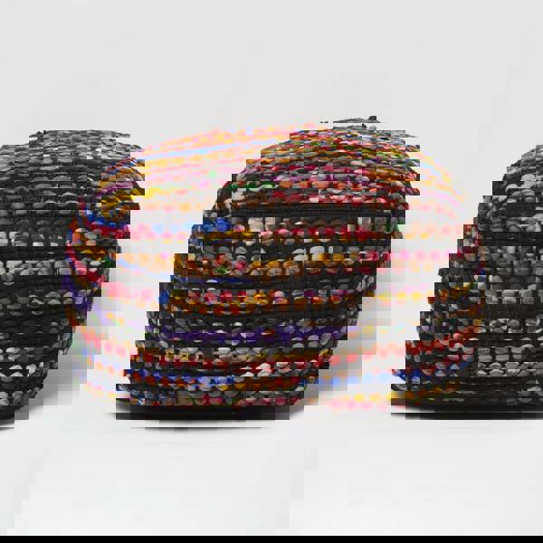 HOMESCAPES Multi Coloured Folk Woven Bean Filled Pouffe