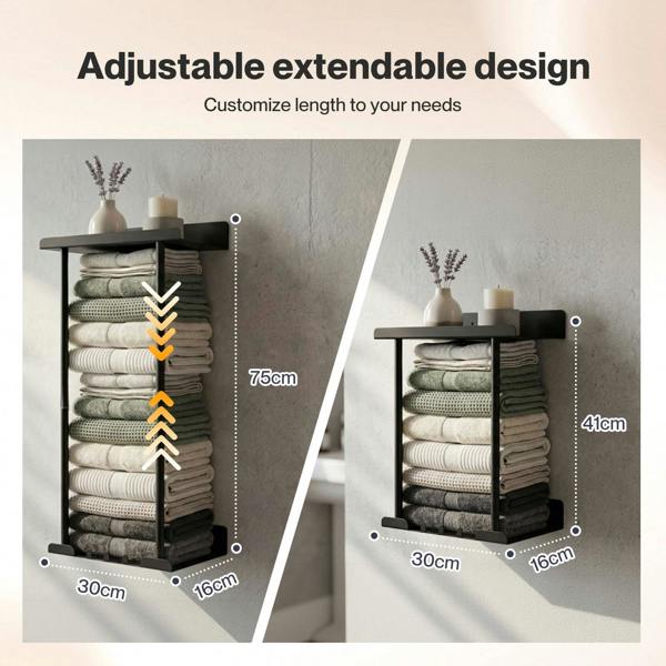 Levede Towel Rack Adjustable No Drilling Towel Holder Storage Wall Mounted Black
