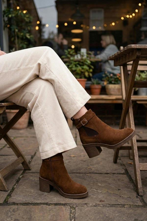 Saoirse Faux Suede Block Heel Boots - Camel