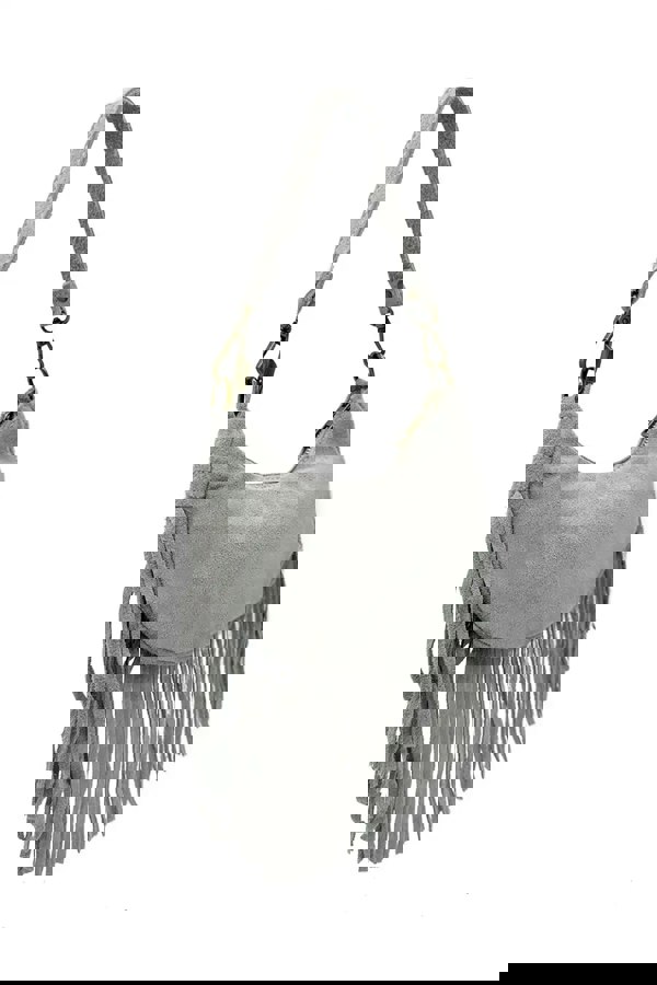 Kitise Small Genuine Italian Suede Fringed Crossbody Shoulder Bag