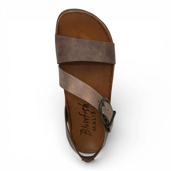 Blowfish Malibu Lance - Women's Brown Silver Footbed Strappy Flat Sandals
