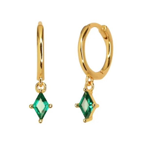 Delicate Dangle Emerald May Birthstone Hoop Earrings