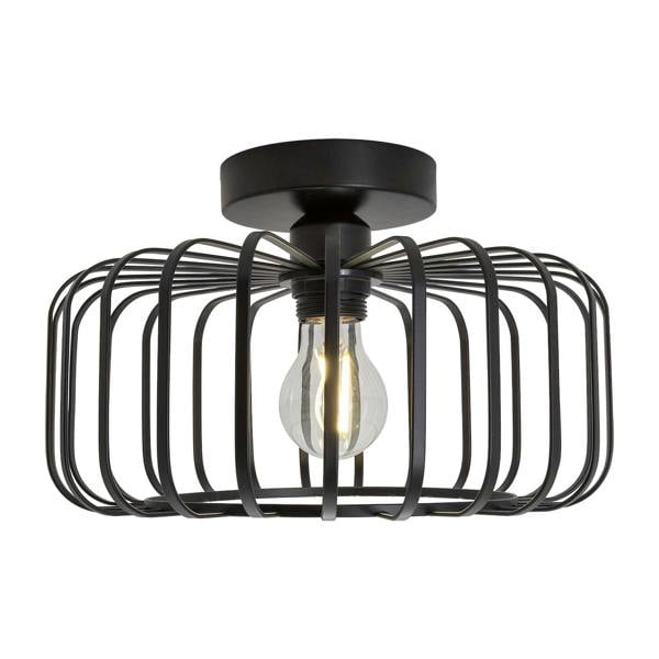Industrial Cage Designed Matte Black Metal Semi Flush Ceiling Light Image 1