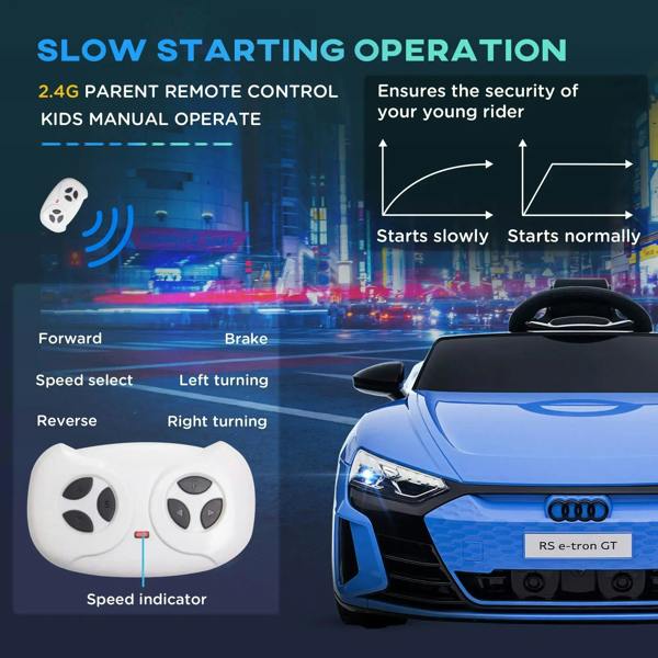 Blue Audi kids electric ride-on car with 2.4G parent remote controller