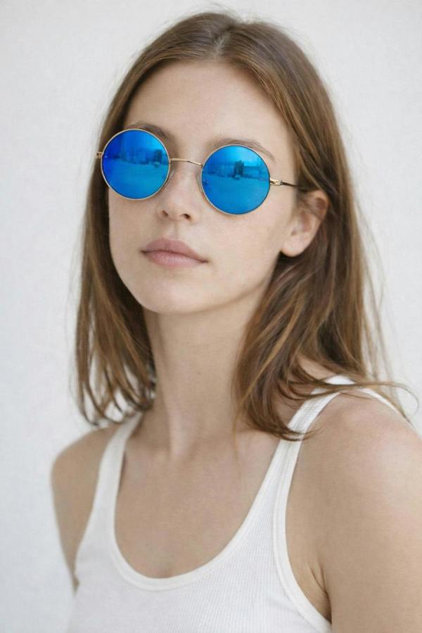 Round Metal Sunglasses In Shiny Silver - svnx