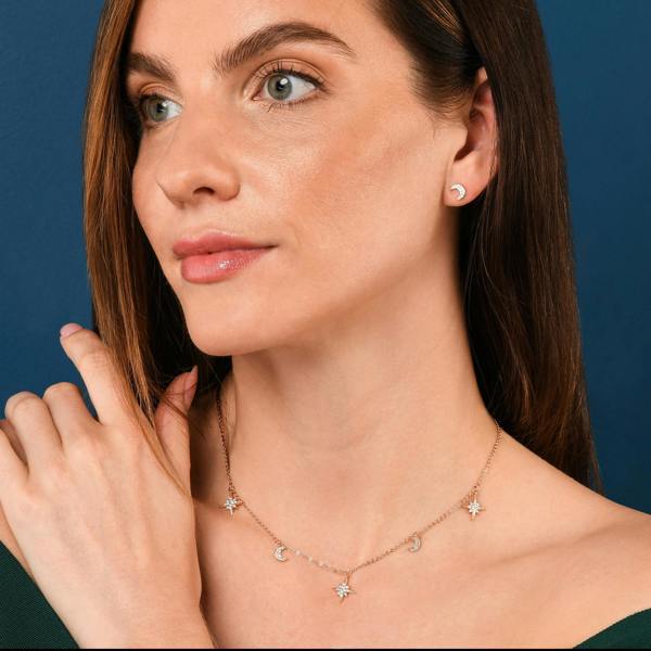 namana Rose Gold Plated 925 Sterling Silver Moon and Star Charm Necklace For Women