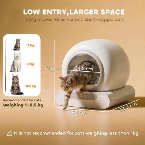 PawHut Self Cleaning Cat Litter Tray, Automatic Litter Tray with APP Control