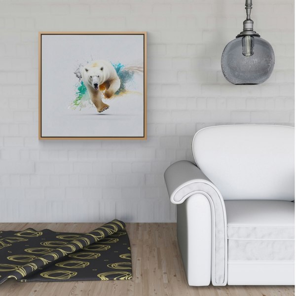 Warren Reed Charging Polar Bear Framed Canvas