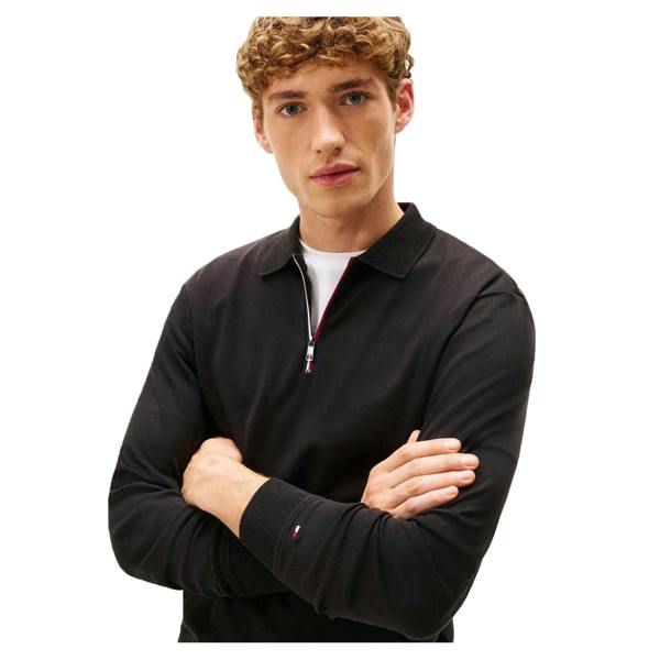 Tommy Hilfiger Mens Long-Sleeved Polo Shirt - Black - 