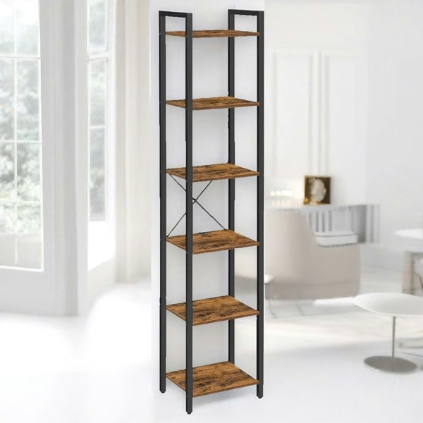 Rafaelo Mobilia 187.5CM Tall Bookcase Industrial Rustic Brown Free-Standing