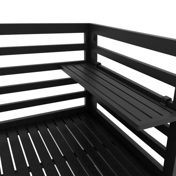 Sleek black aluminum outdoor kitchen set featuring three pieces with a modern design and slatted surfaces for easy drainage