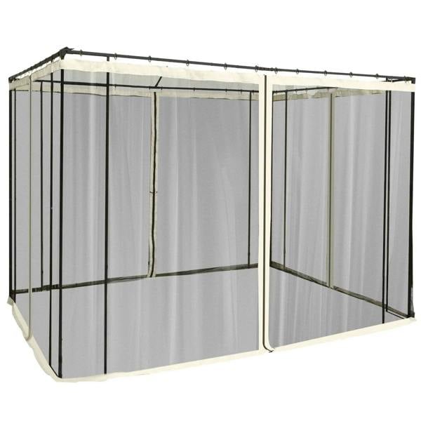 Cream white mesh sidewall netting panel with vertical strips and black edge trim