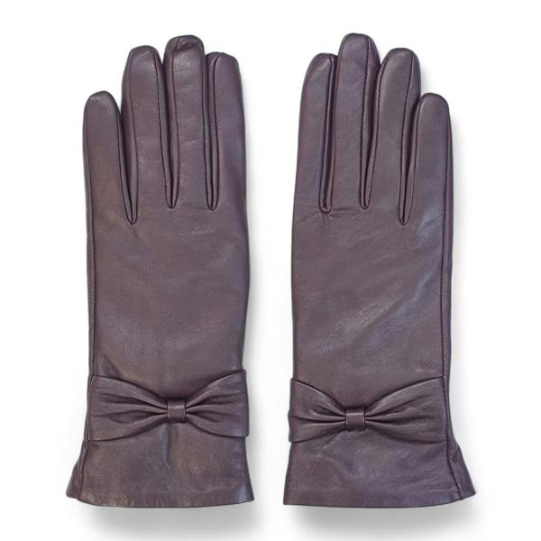 Infinity Leather Womens Italian Leather Winter Bow Design Soft Wool Lining Gloves - L-GLV-401
