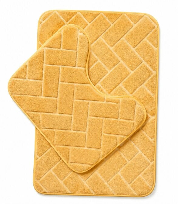 Night Zone Memory Foam Bath Mat Set – Block Bricks Design Non-Slip Bathroom Rug - Ochre