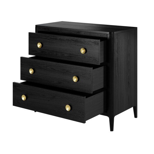 Wyld Haus Verona Black Oak and Brass Three Drawer Chest