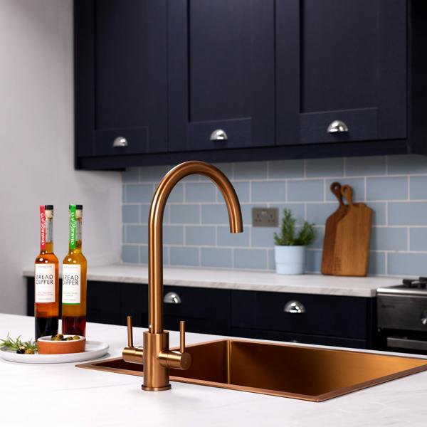 Flode Hammerfest | Dual Lever Kitchen Sink Mixer Tap with Swivel Spout | Brushed Copper Finish
