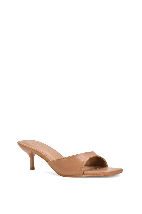 XY LONDON Square Toe Kitten Heel Slip On Heeled Sandal Mules