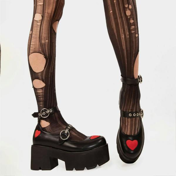 Lamoda Rosey Love Black Red Chunky Mary Jane Shoes Comfortable Trendy