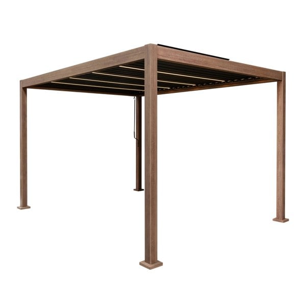 Jardi Wood Effect Aluminium Pergola With LED Lights - 4m x 3m