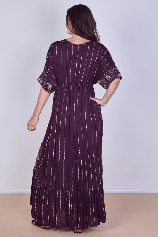 Boho Sequin leaf Embroidered Maxi Dress