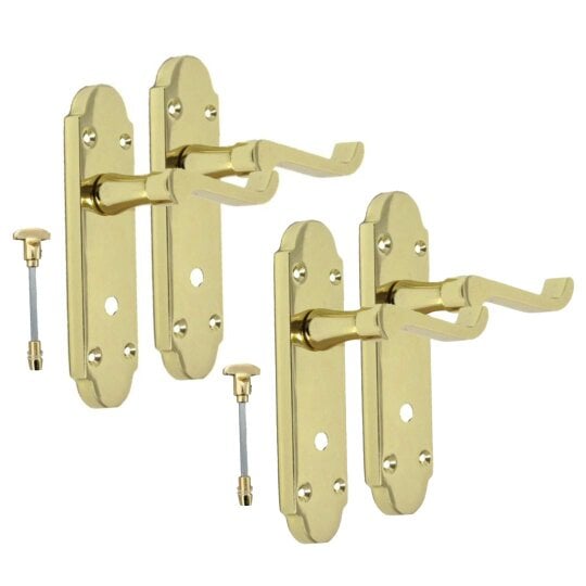 EDH Door Hardware Brass Finish Epsom Victorian Scroll on Shaped Back Plate Lock Door Handle 2 Pair