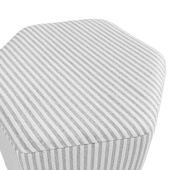 Wyld Haus Isabella Grey and White Stripe Upholstered Stool Hexagon Stool