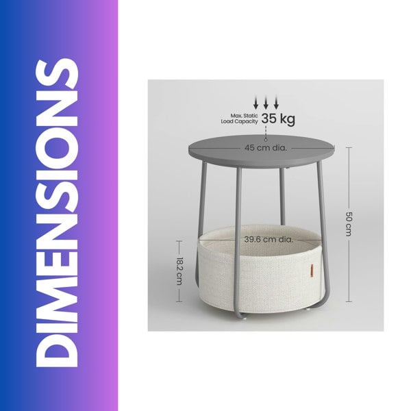 Rafaelo Mobilia Bedside Lamp Table with Storage Basket Grey